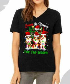 Cats Jesus Is Reason For The Season Christmas Ugly Sweater Shirt Ladies T-Shirt black XS