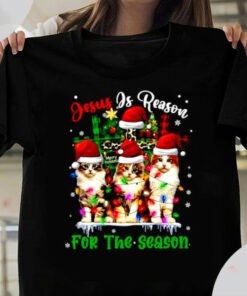 Cats Jesus Is Reason For The Season Christmas Ugly Sweater Shirt Unisex T-Shirt black S