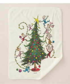 Classic The Grinch Christmas Tree Sherpa Blanket Fleece Blanket White 30x40