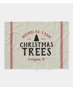 Family Name Christmas Tree Farm Grain Sack Fleece Blanket Fleece Blanket White 30x40