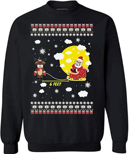 Funny Christmas Sweatshirt 6 Feet Away Santa Sweatshirt Black S