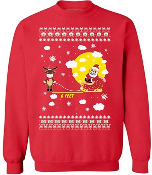 Funny Christmas Sweatshirt 6 Feet Away Santa Sweatshirt Red S