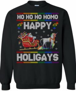 Ho Ho Ho Homo Happy Holigays Santa Unicorn LGBT Pride Sweatshirt Sweatshirt Black S