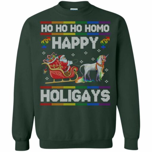 Ho Ho Ho Homo Happy Holigays Santa Unicorn LGBT Pride Sweatshirt Sweatshirt Forest Green S