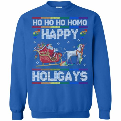 Ho Ho Ho Homo Happy Holigays Santa Unicorn LGBT Pride Sweatshirt Sweatshirt Royal Blue S