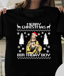 Merry Christmas Birthday Boy Ugly Merry Christmas Sweatshirt Unisex T-Shirt Black S