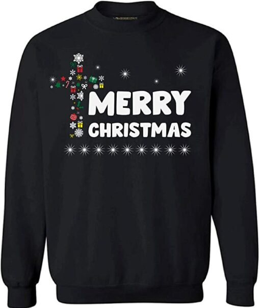 Merry Christmas Cross Sweatshirt Sweatshirt Black S