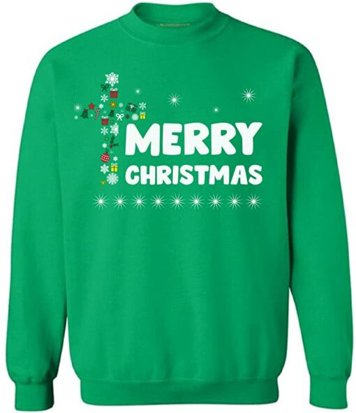 Merry Christmas Cross Sweatshirt Sweatshirt Green S