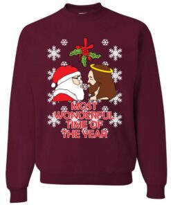 Most Wonderful Time Of The Year Jesus Santa Christmas Sweatshirt Sweatshirt Maroon S
