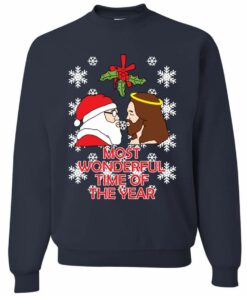 Most Wonderful Time Of The Year Jesus Santa Christmas Sweatshirt Sweatshirt Navy S