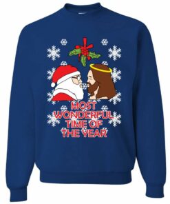 Most Wonderful Time Of The Year Jesus Santa Christmas Sweatshirt Sweatshirt Royal Blue S