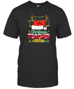 Santa and Reindeer Teacher Crew Merry Christmas 2021 Shirt Funny Xmas Gift Unisex T-Shirt Black S