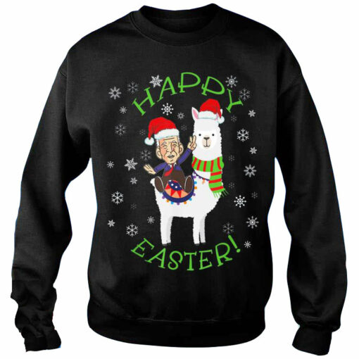 Santa Dr Fauci riding Llama Happy Easter snowflake Christmas Sweatshirt Sweatshirt black S
