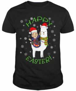 Santa Dr Fauci riding Llama Happy Easter snowflake Christmas Sweatshirt Unisex T-Shirt Black S