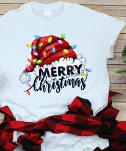 Santa Hat Christmas shirt, Santa Shirt, Merry Christmas Shirt Unisex T-Shirt White S