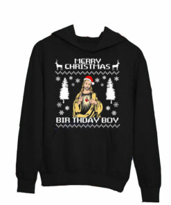 Santa Jesus Merry Christmas Birthday Boy shirt Hoodie black S
